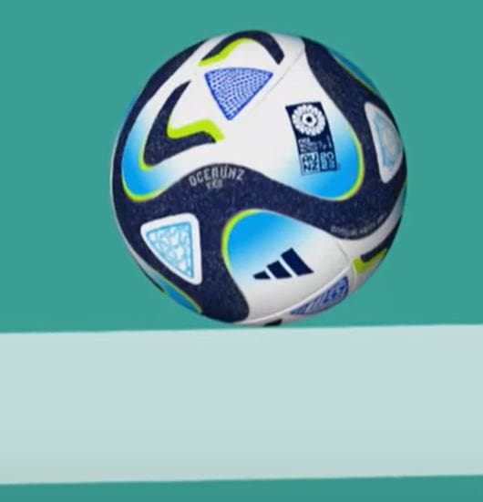 A close-up image showing how far over the line Lina Hurtig's winning kick was during Sweden's 5-4 shootout victory over the USA at the 2023 FIFA Women's World Cup